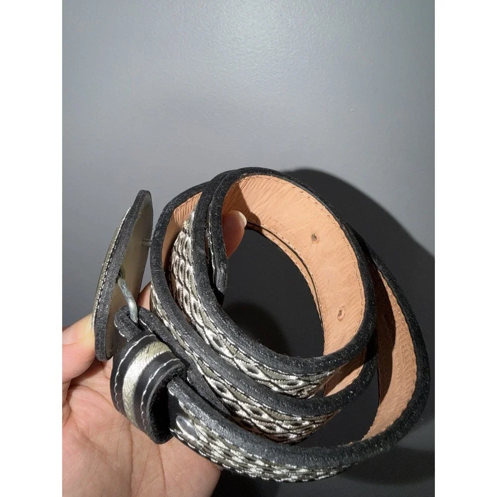 Vintage Leather Mexican Belt  Size 26 YAC  BLACK AND WHITE Pony Horse Bronco